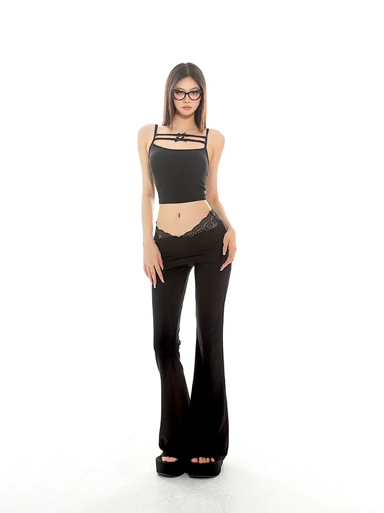 Sleeveless Strappy Crop Top with Lace Detail