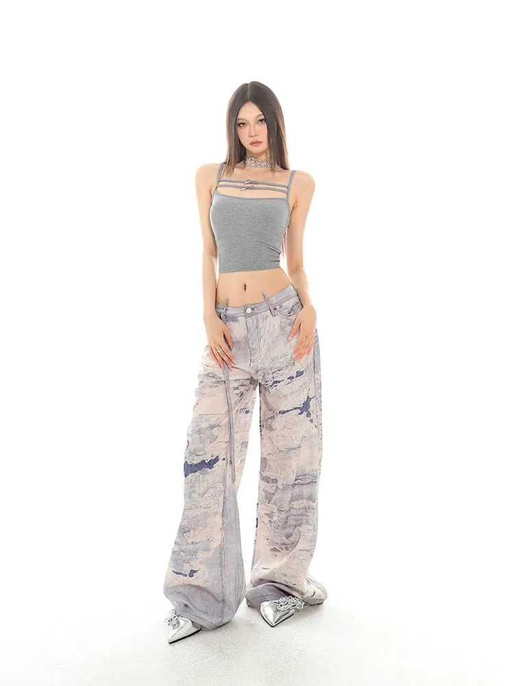 Sleeveless Strappy Crop Top with Lace Detail