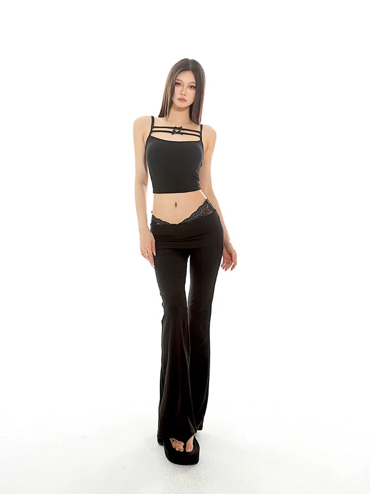 Sleeveless Strappy Crop Top with Lace Detail