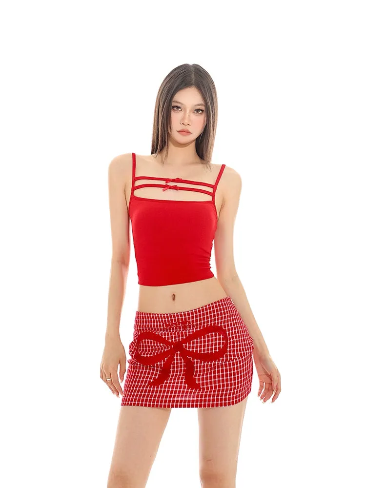 Sleeveless Strappy Crop Top with Lace Detail