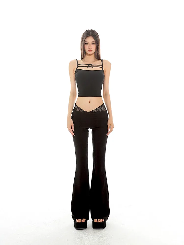 Sleeveless Strappy Crop Top with Lace Detail
