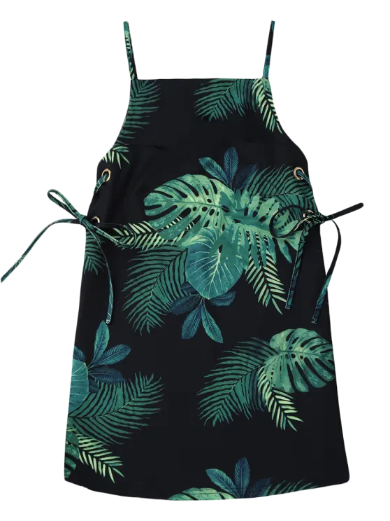 TastyHottie - Trendy Palm Tree Print Lace Up Slip Dress