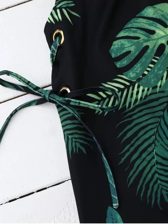 TastyHottie - Trendy Palm Tree Print Lace Up Slip Dress