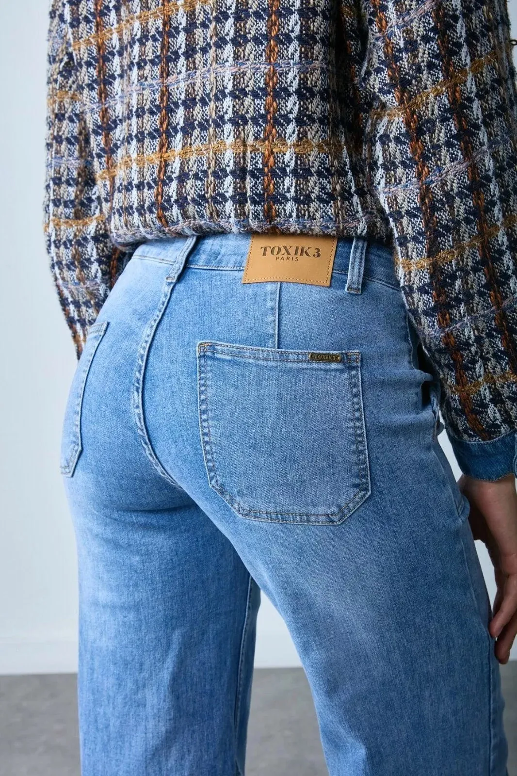Toxik3 G0398-1 High Waist Wide Leg Jeans - Blue