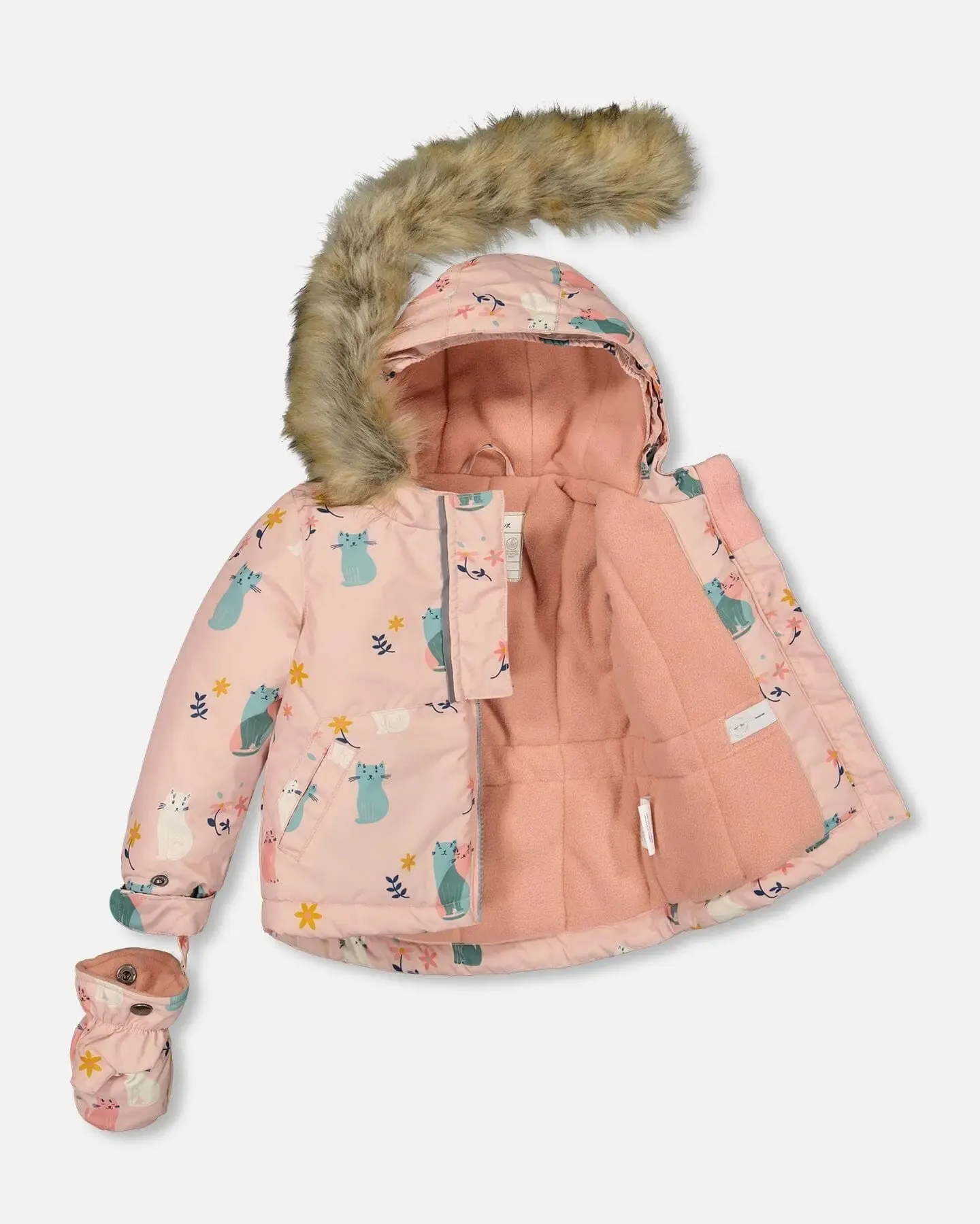 Two Piece Baby Snowsuit Sage Green And Printed Cats