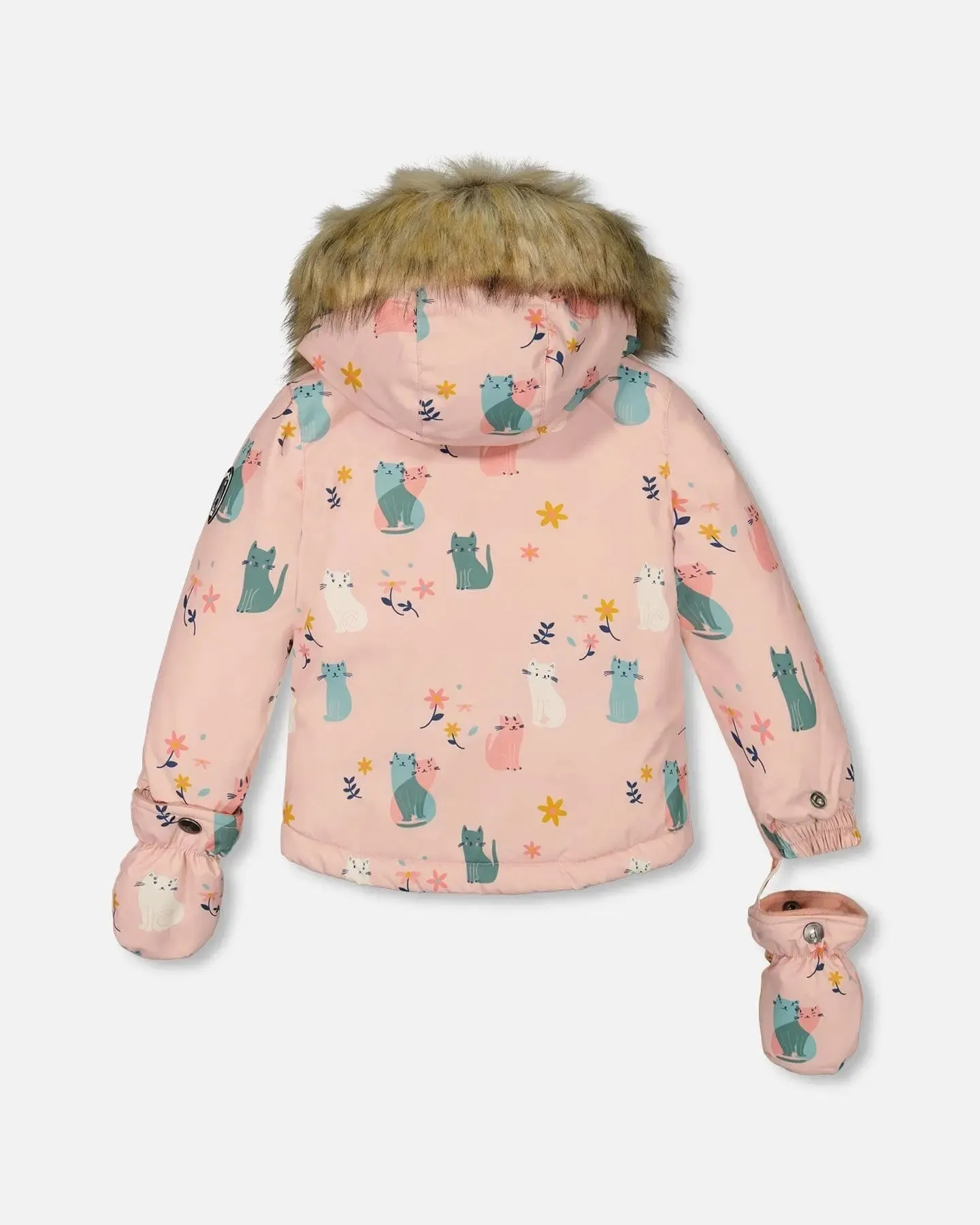 Two Piece Baby Snowsuit Sage Green And Printed Cats