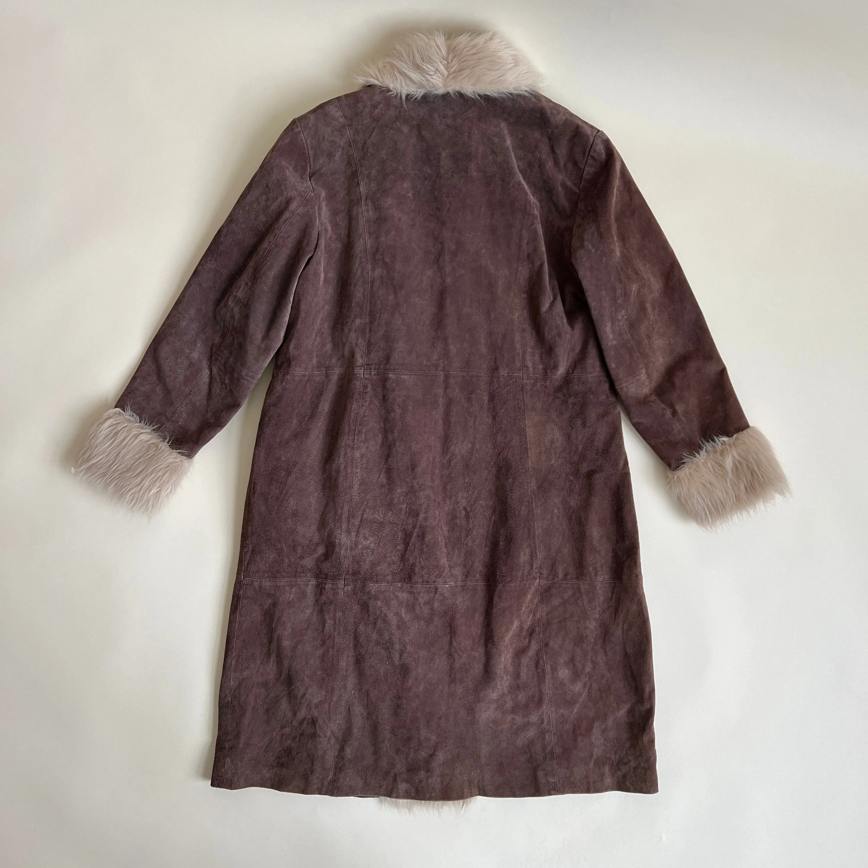 Vintage 90s brown suede   faux fur coat (XL)