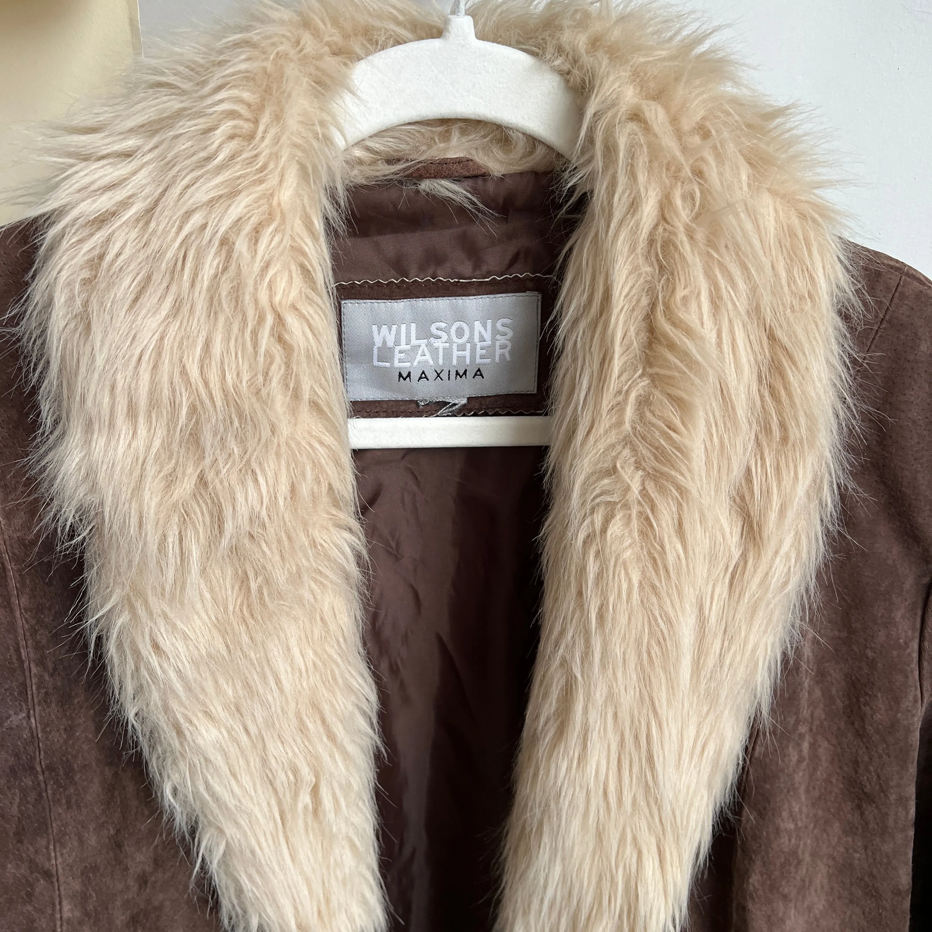 Vintage 90s brown suede   faux fur coat (XL)