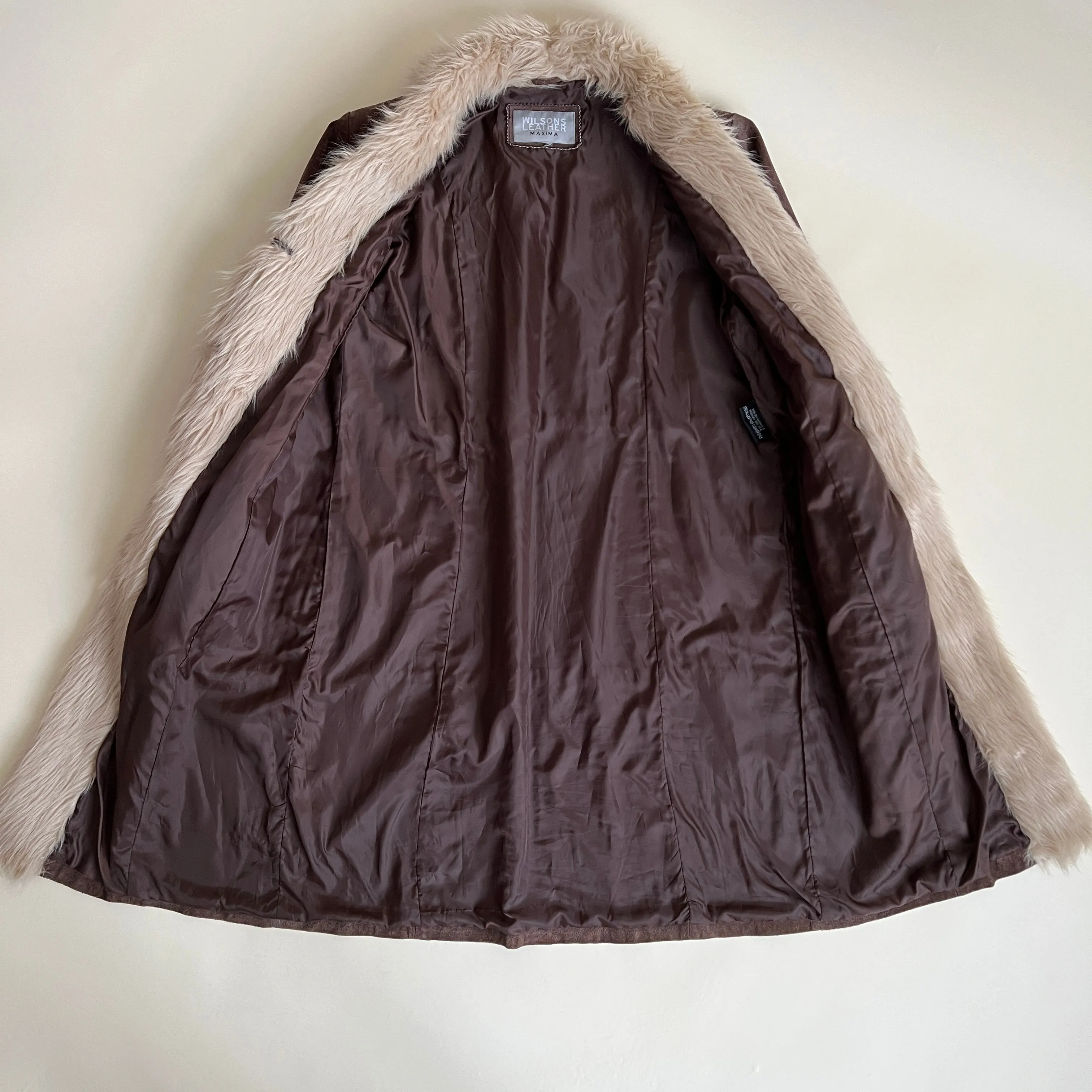 Vintage 90s brown suede   faux fur coat (XL)