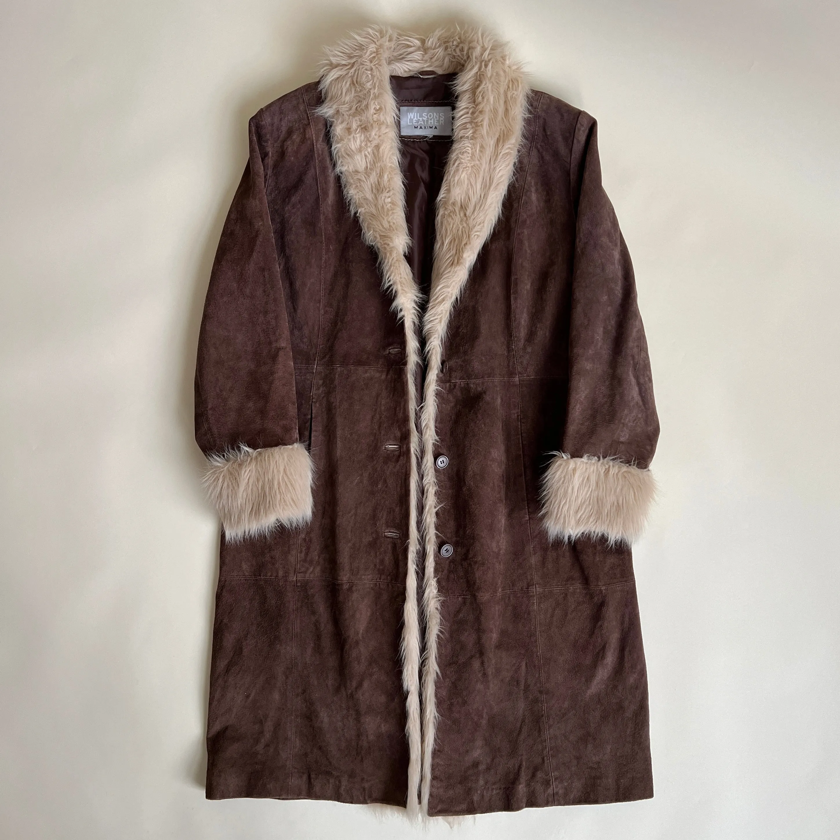 Vintage 90s brown suede   faux fur coat (XL)