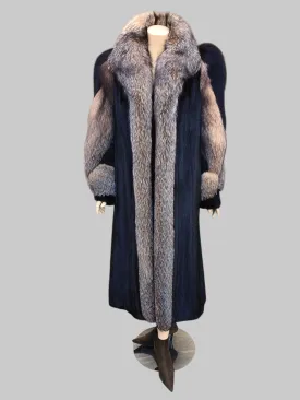 Vintage Dark Brown Mink w/ Krystal Fox Trim Coat -Medium