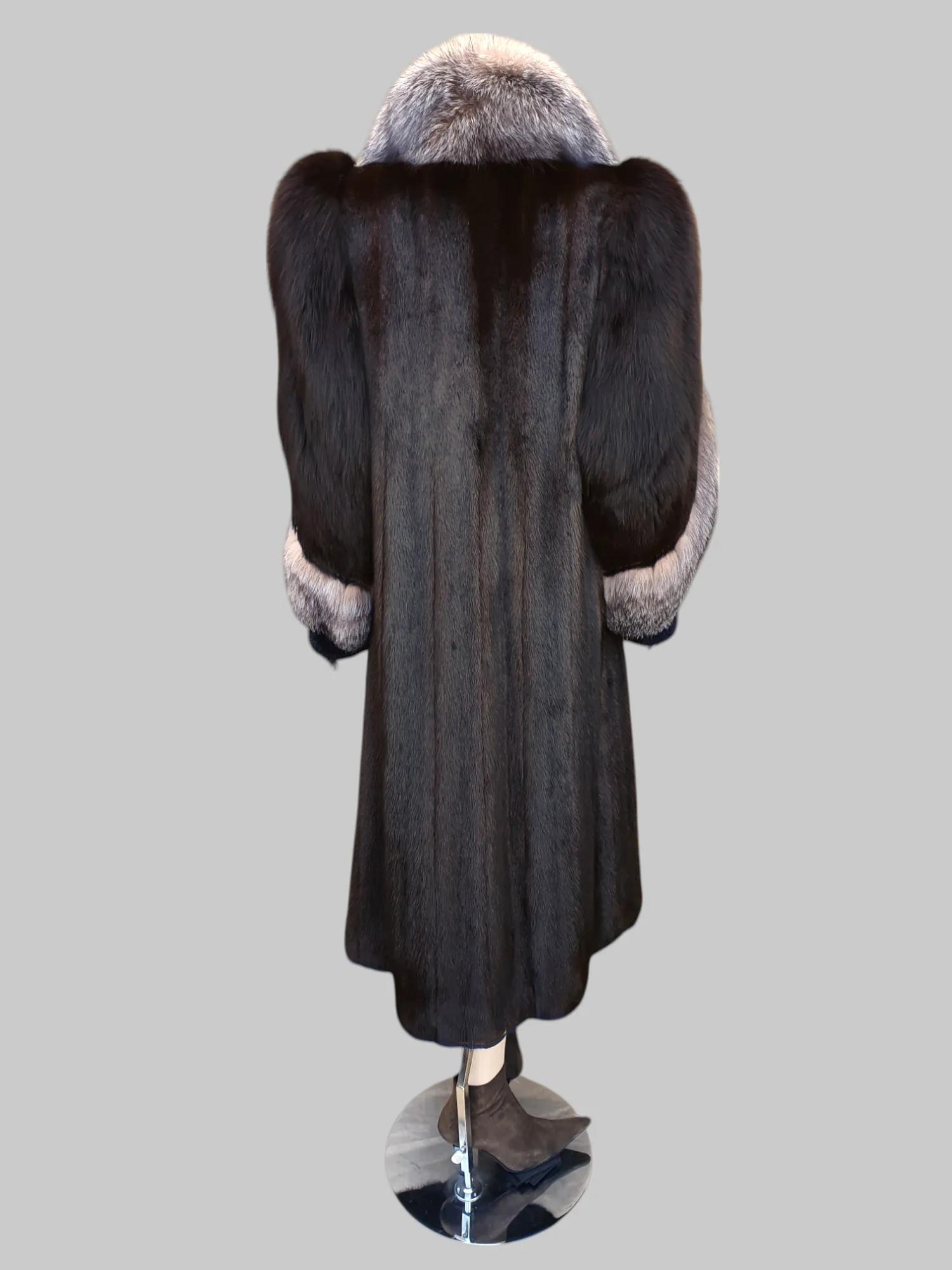 Vintage Dark Brown Mink w/ Krystal Fox Trim Coat -Medium