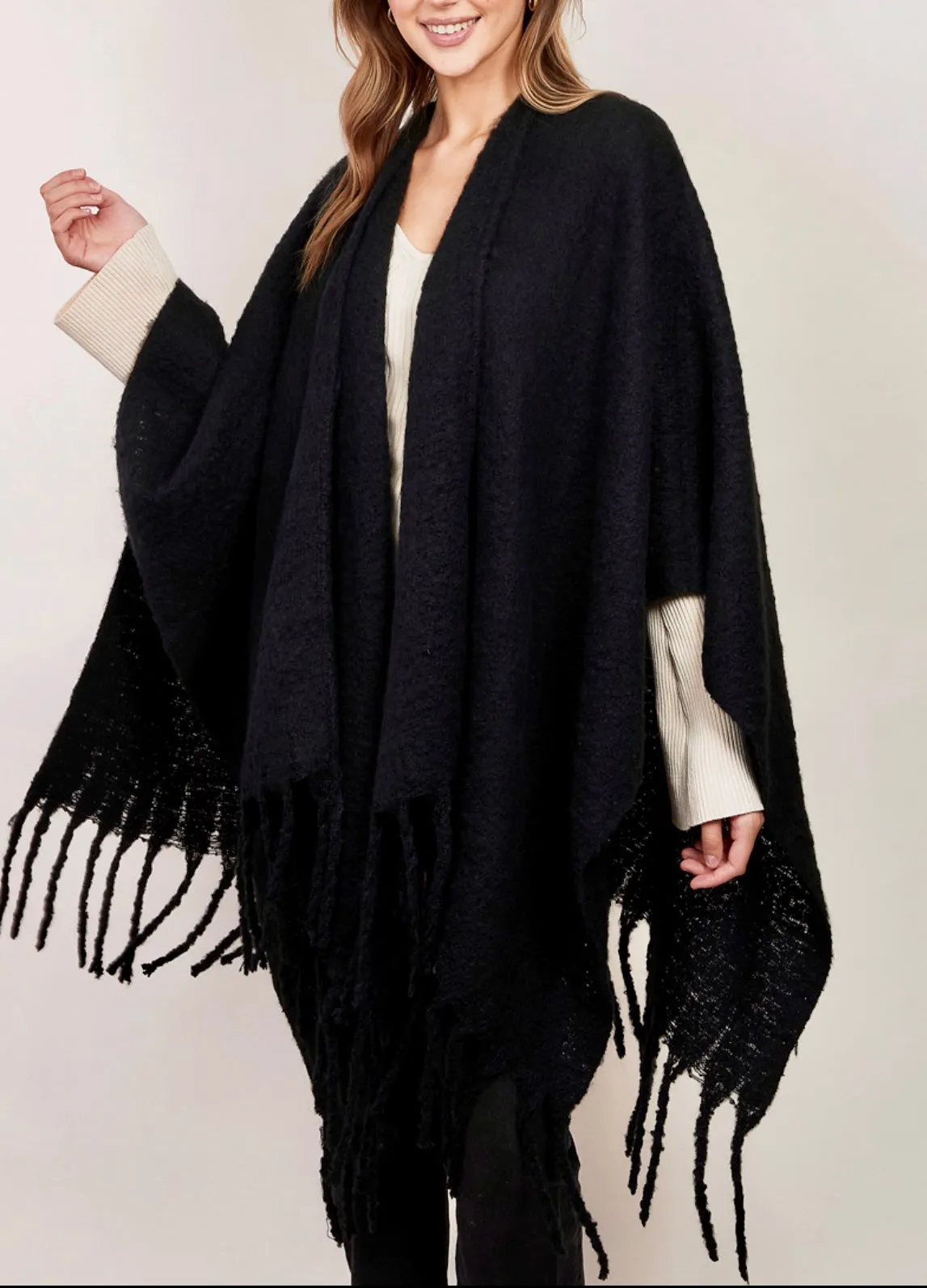winter fringe wrap * available in black, taupe and champagne