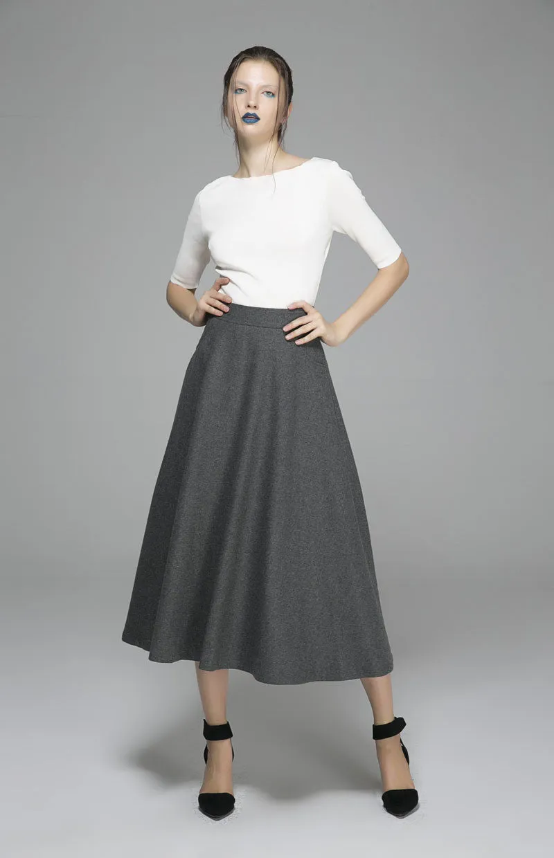 Winter wool skirt maxi skirt gray wool skirt (1377)