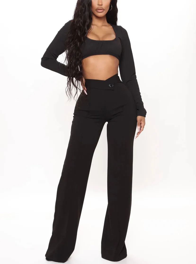 WOMEN Plus Size Black Wide Leg Dress Pants