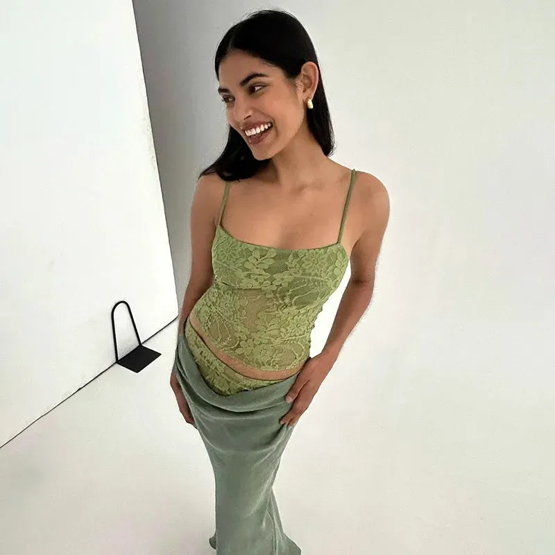 Women's Printed Spaghetti Strap Maxi Skirt Set