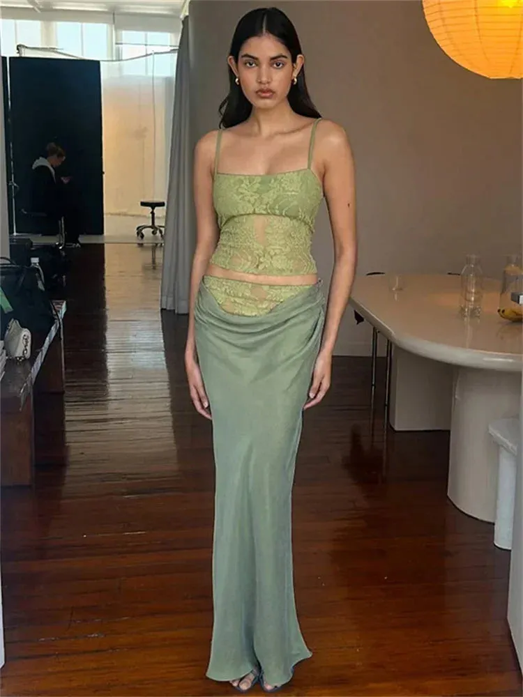 Women's Printed Spaghetti Strap Maxi Skirt Set