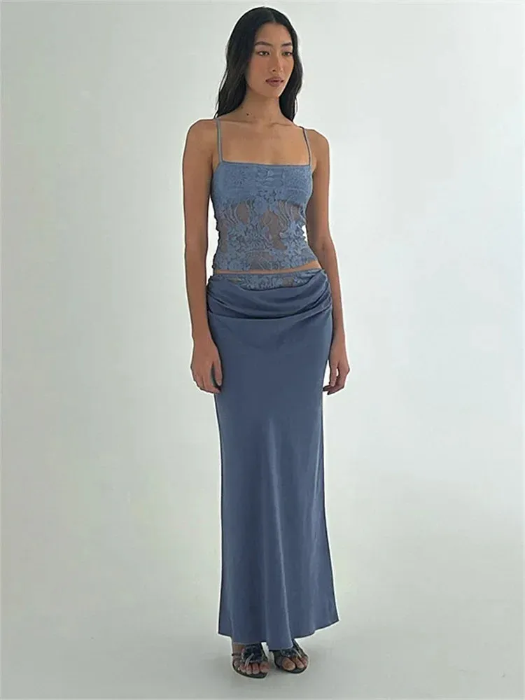 Women's Printed Spaghetti Strap Maxi Skirt Set