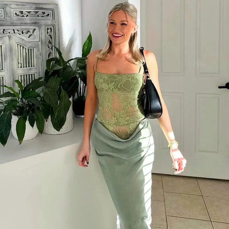 Women's Printed Spaghetti Strap Maxi Skirt Set
