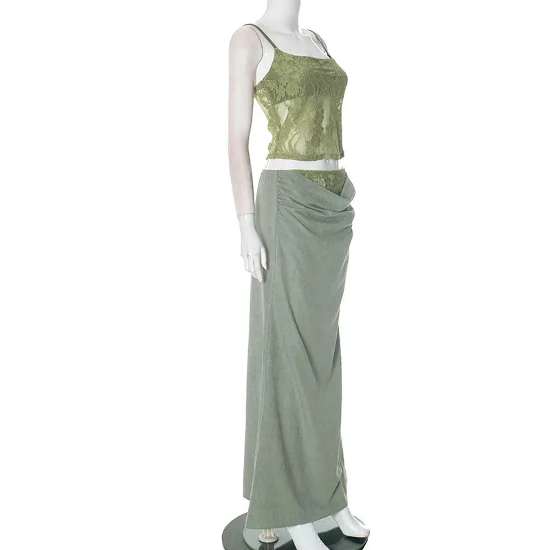 Women's Printed Spaghetti Strap Maxi Skirt Set