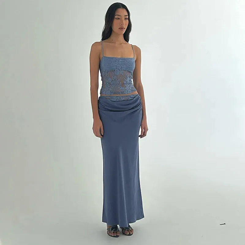 Women's Printed Spaghetti Strap Maxi Skirt Set
