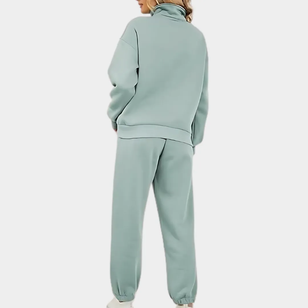 Women's Two-Piece Tracksuit - Fleece Lined - Zip-Up Sweatshirt & High-Waist Pants - Multiple Colours
