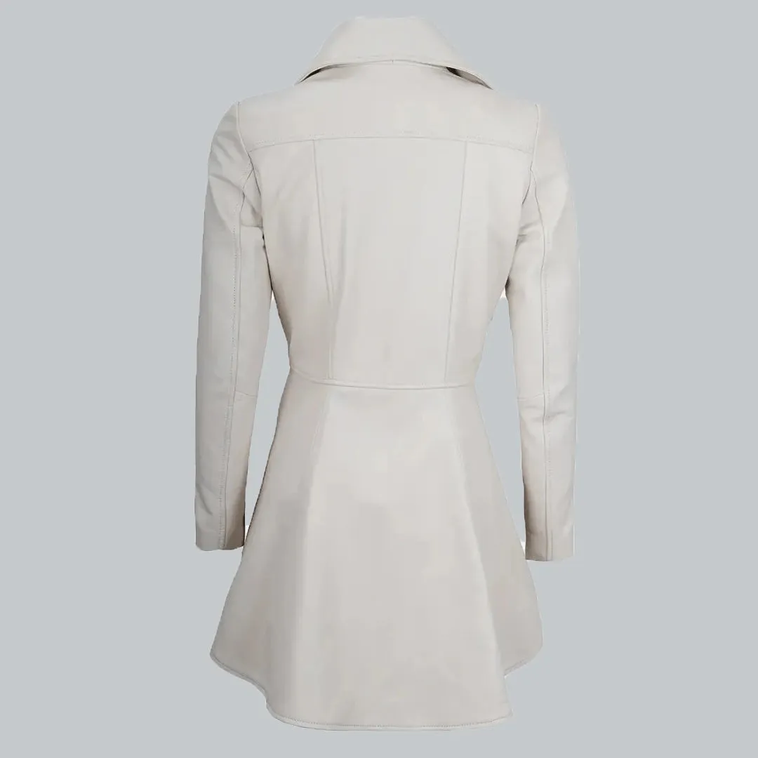 Womens White Leather Peplum Jacket