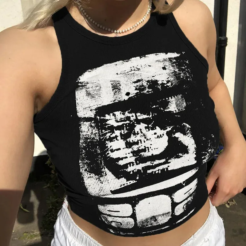 Y2K Printed Cropped Tank – Retro & Edgy Clubwear