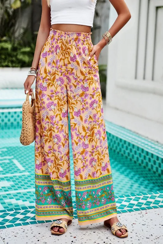 Yellow flirty, flowy, and floral pants