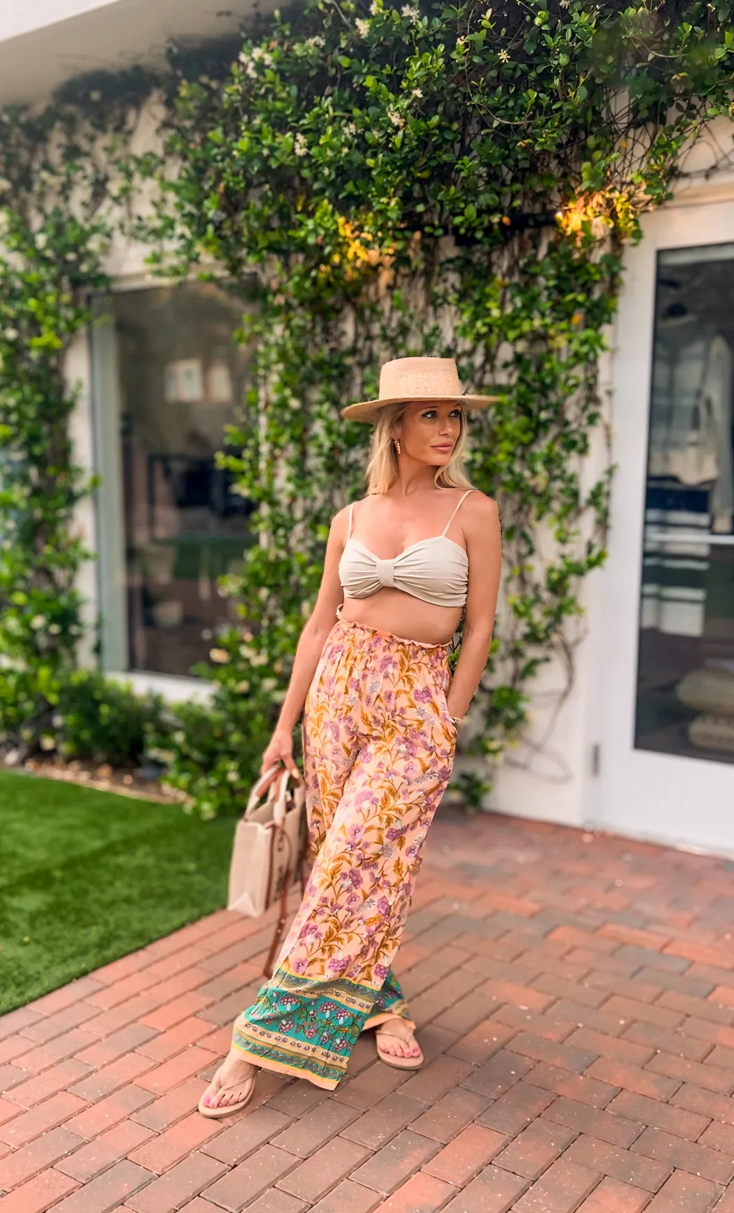 Yellow flirty, flowy, and floral pants