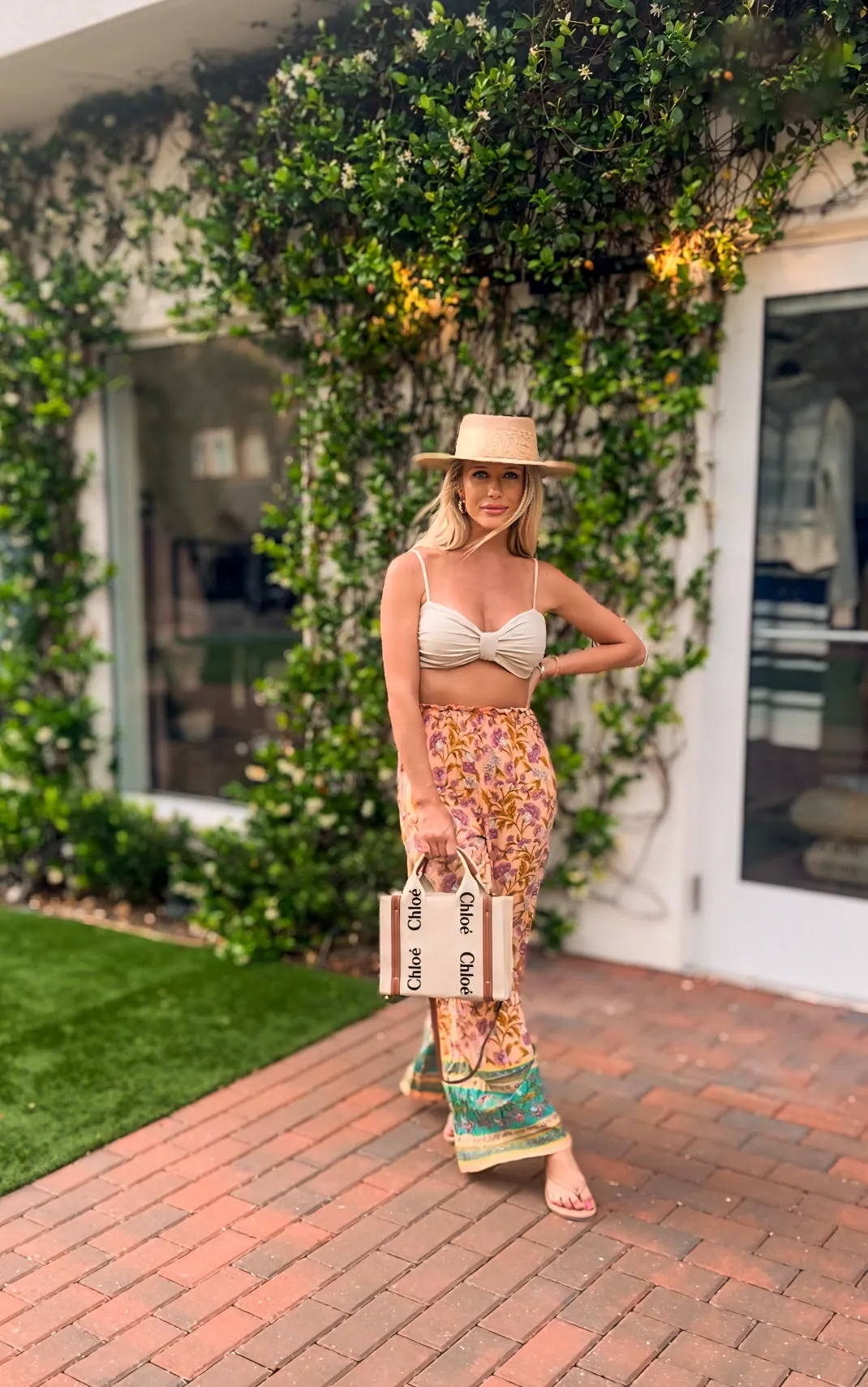 Yellow flirty, flowy, and floral pants
