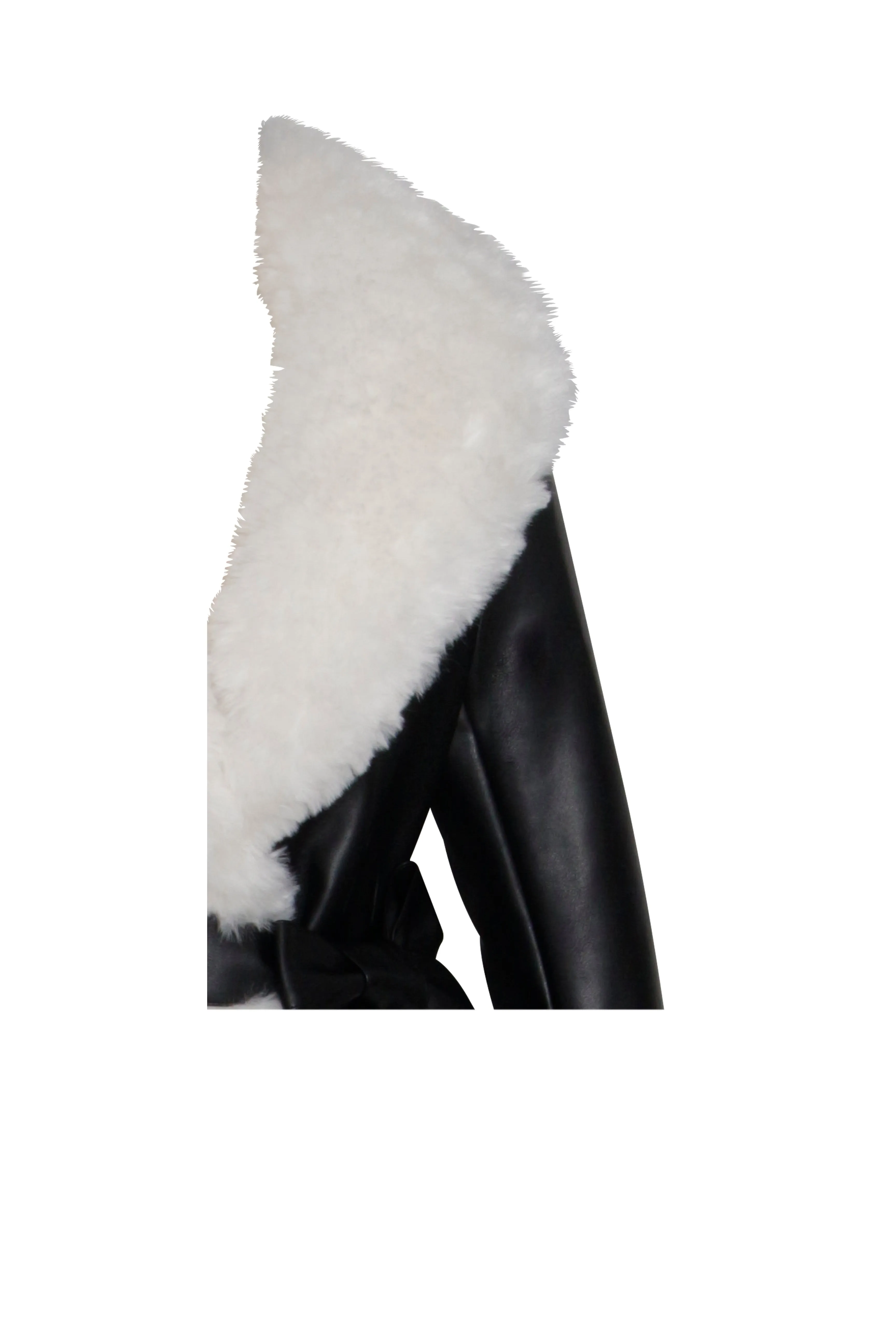 Zaida White Faux Fur Graceful Trim Black Vegan Leather Coat